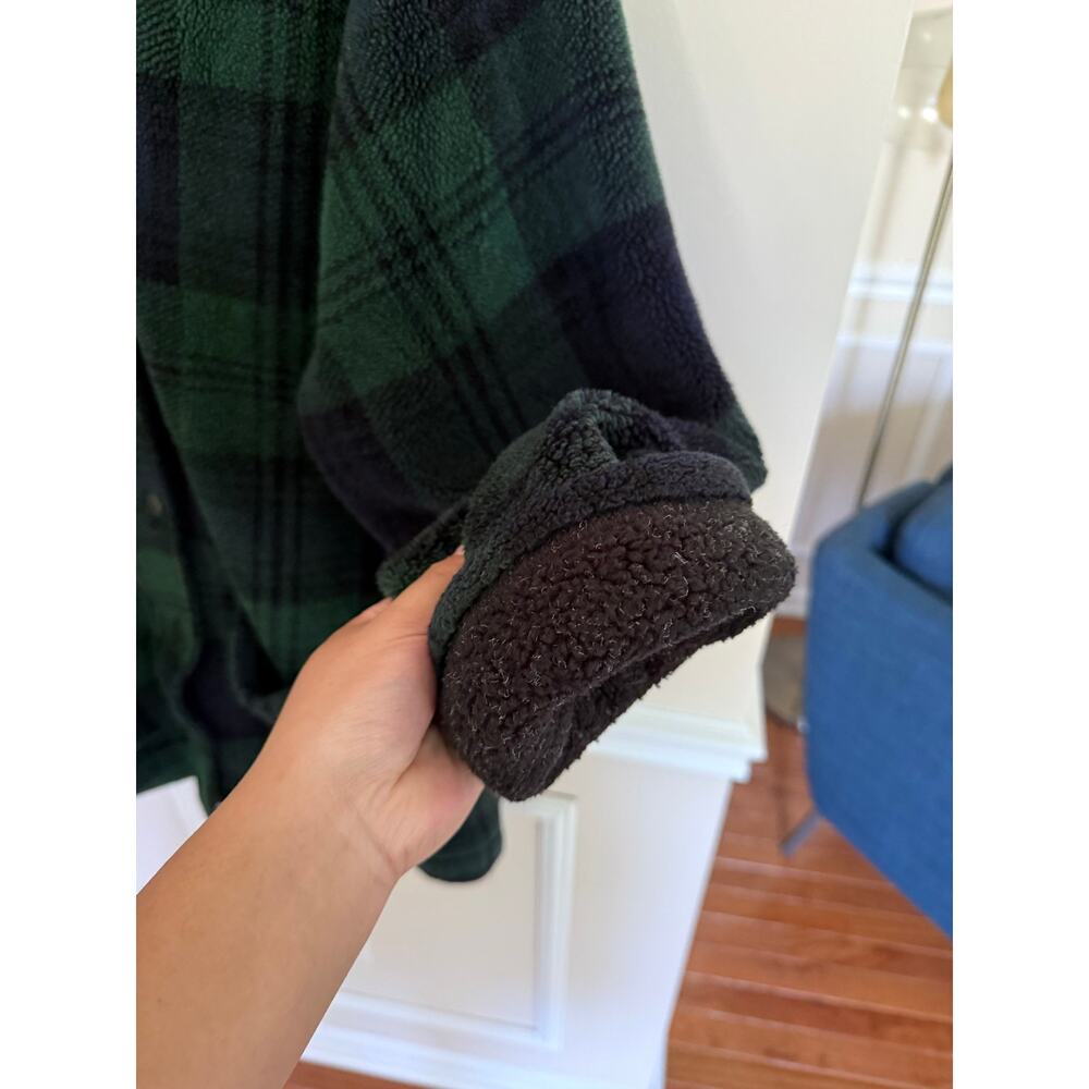 L.L. Bean Men’s Green/Navy Plaid Shacket Button-Down Chore Fleece Outdoors- L - Picture 5 of 9